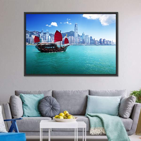 Hong Kong Harbour Canvas Wall Art-5 Horizontal-Gallery Wrap-22" x 12"-Tiaracle