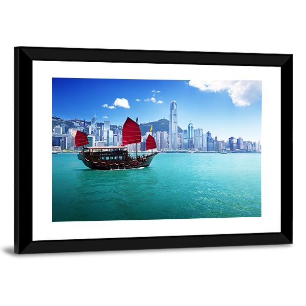 Hong Kong Harbour Canvas Wall Art-5 Horizontal-Gallery Wrap-22" x 12"-Tiaracle