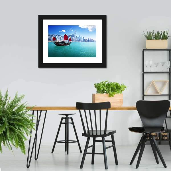 Hong Kong Harbour Canvas Wall Art-5 Horizontal-Gallery Wrap-22" x 12"-Tiaracle