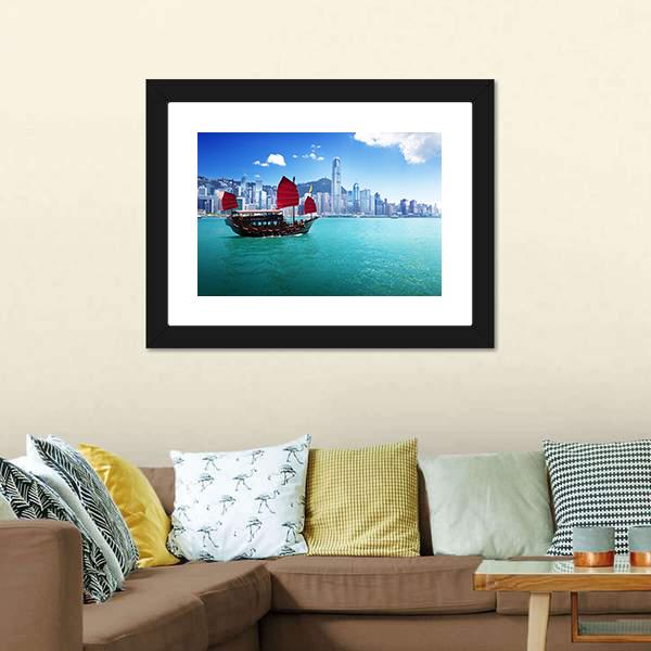 Hong Kong Harbour Canvas Wall Art-5 Horizontal-Gallery Wrap-22" x 12"-Tiaracle