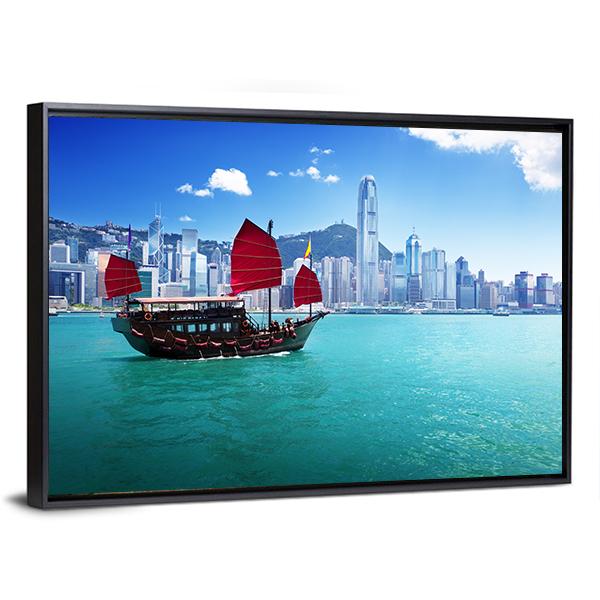 Hong Kong Harbour Canvas Wall Art-5 Horizontal-Gallery Wrap-22" x 12"-Tiaracle