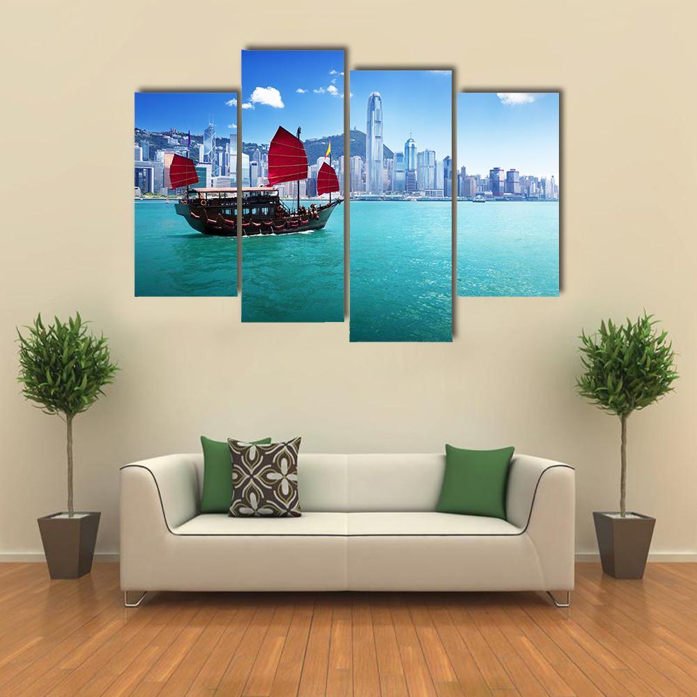 Hong Kong Harbour Canvas Wall Art-4 Pop-Gallery Wrap-50" x 32"-Tiaracle