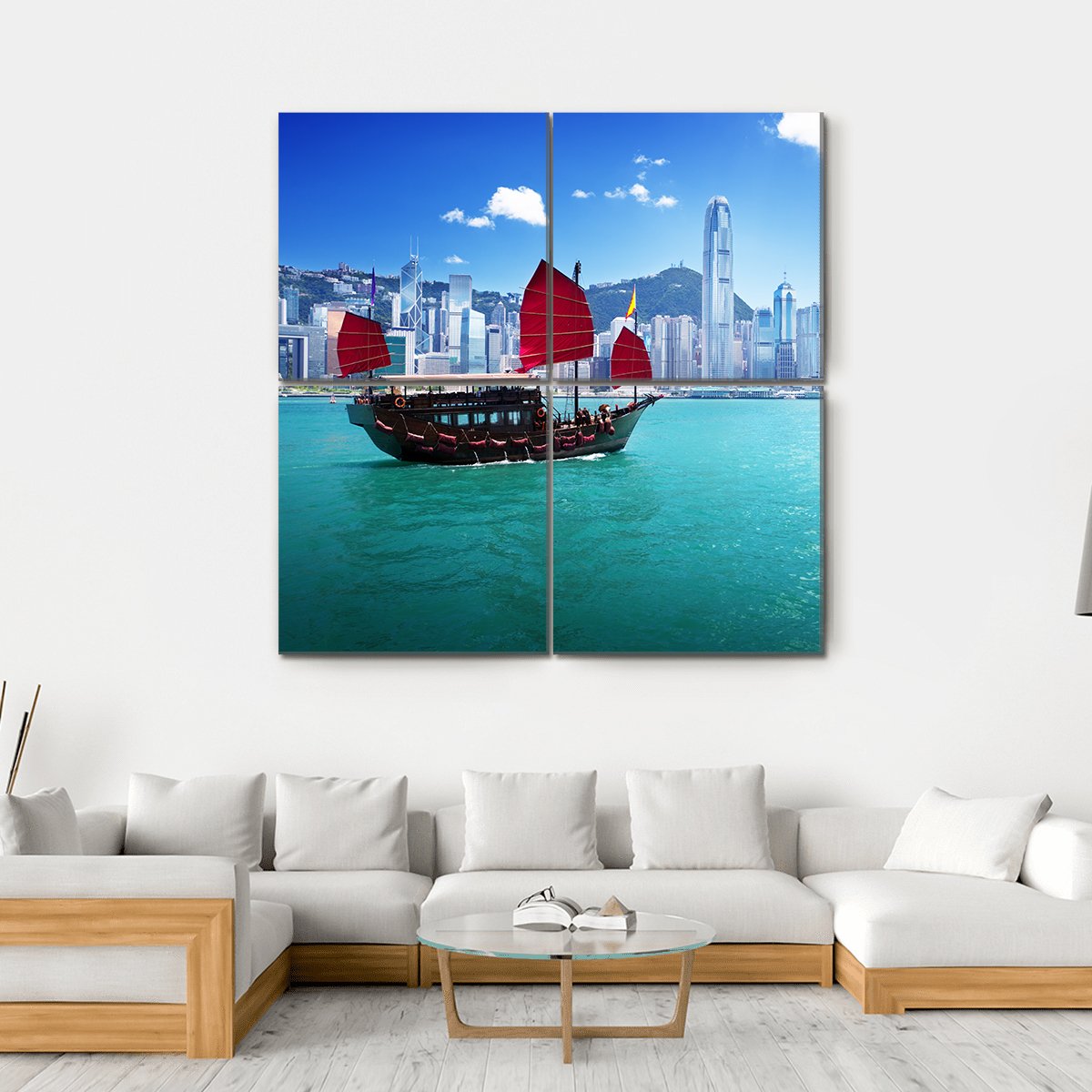 Hong Kong Harbour Canvas Wall Art-4 Square-Gallery Wrap-17" x 17"-Tiaracle