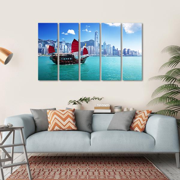 Hong Kong Harbour Canvas Wall Art-5 Horizontal-Gallery Wrap-22" x 12"-Tiaracle