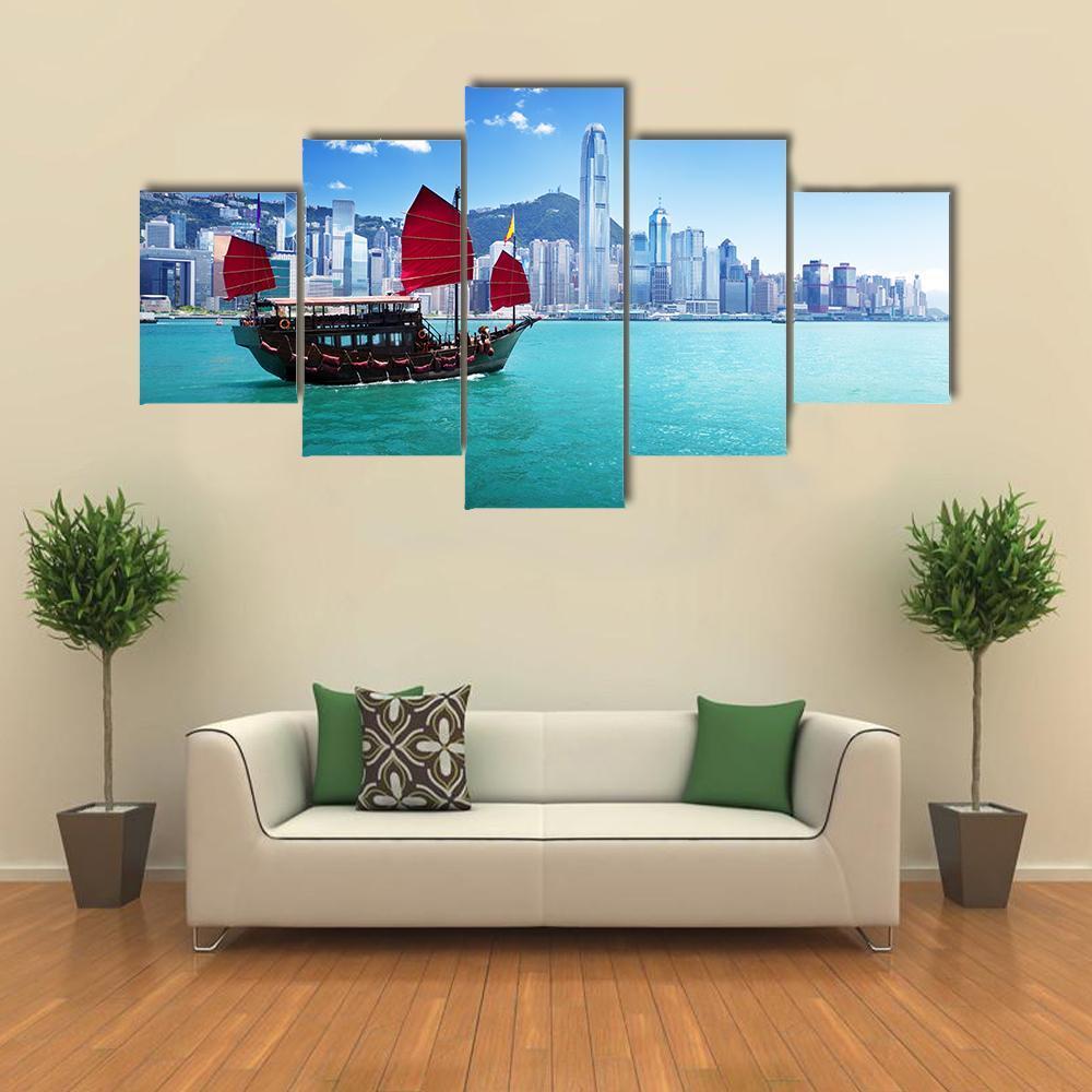 Hong Kong Harbour Canvas Wall Art-4 Pop-Gallery Wrap-50" x 32"-Tiaracle