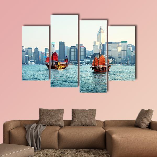 Hong Kong Harbour View Canvas Wall Art-4 Pop-Gallery Wrap-50" x 32"-Tiaracle