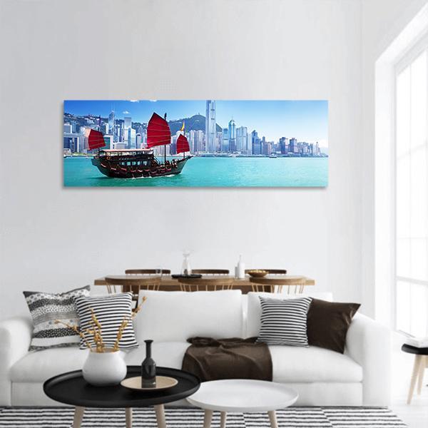 Hong Kong Harbour Panoramic Canvas Wall Art-1 Piece-36" x 12"-Tiaracle