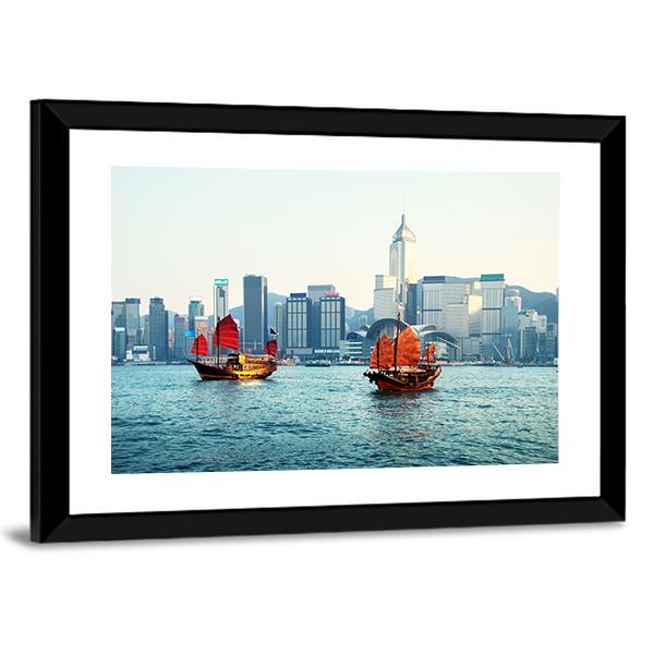 Hong Kong Harbour View Canvas Wall Art-3 Horizontal-Gallery Wrap-25" x 16"-Tiaracle
