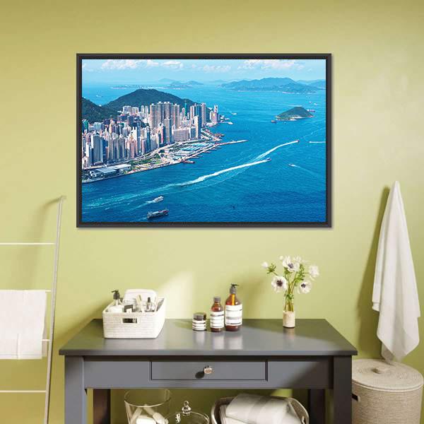 Hong Kong Island Canvas Wall Art-1 Piece-Floating Frame-24" x 16"-Tiaracle
