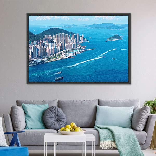Hong Kong Island Canvas Wall Art-3 Horizontal-Gallery Wrap-25" x 16"-Tiaracle