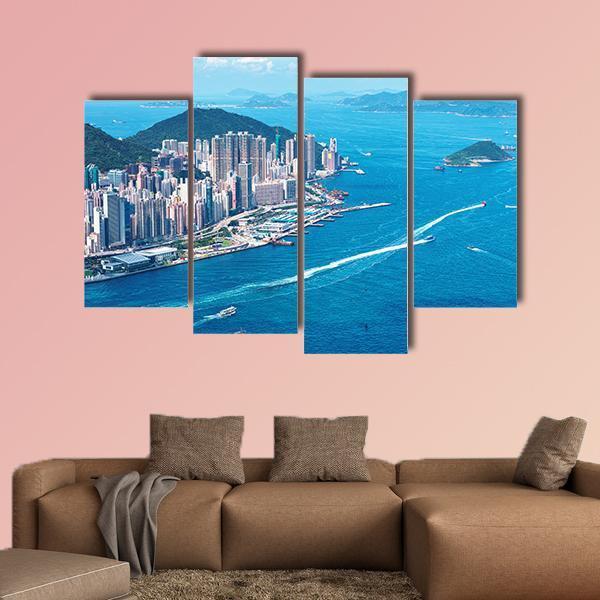 Hong Kong Island Canvas Wall Art-4 Pop-Gallery Wrap-50" x 32"-Tiaracle