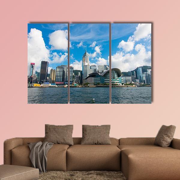 Hong Kong Skyline Canvas Wall Art-3 Horizontal-Gallery Wrap-37" x 24"-Tiaracle