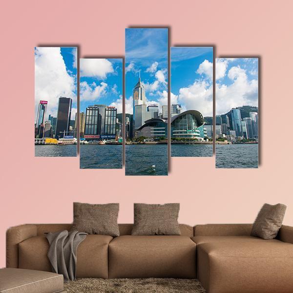 Hong Kong Skyline Canvas Wall Art-5 Pop-Gallery Wrap-47" x 32"-Tiaracle