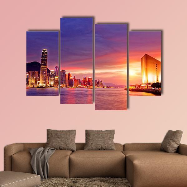 Hong Kong Cityscape At Sunset Canvas Wall Art-4 Pop-Gallery Wrap-50" x 32"-Tiaracle