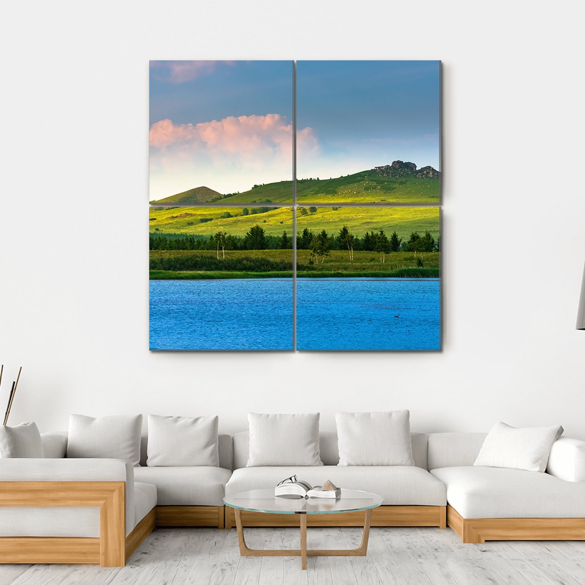 Hongsong Lake Scenery Canvas Wall Art-4 Square-Gallery Wrap-17" x 17"-Tiaracle