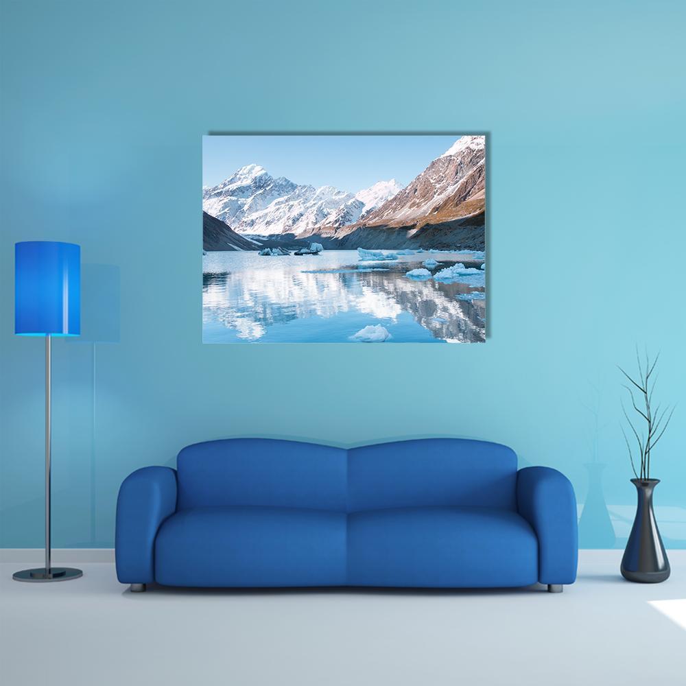 Hooker Glacier &amp; Hooker Lake Canvas Wall Art-1 Piece-Gallery Wrap-48" x 32"-Tiaracle