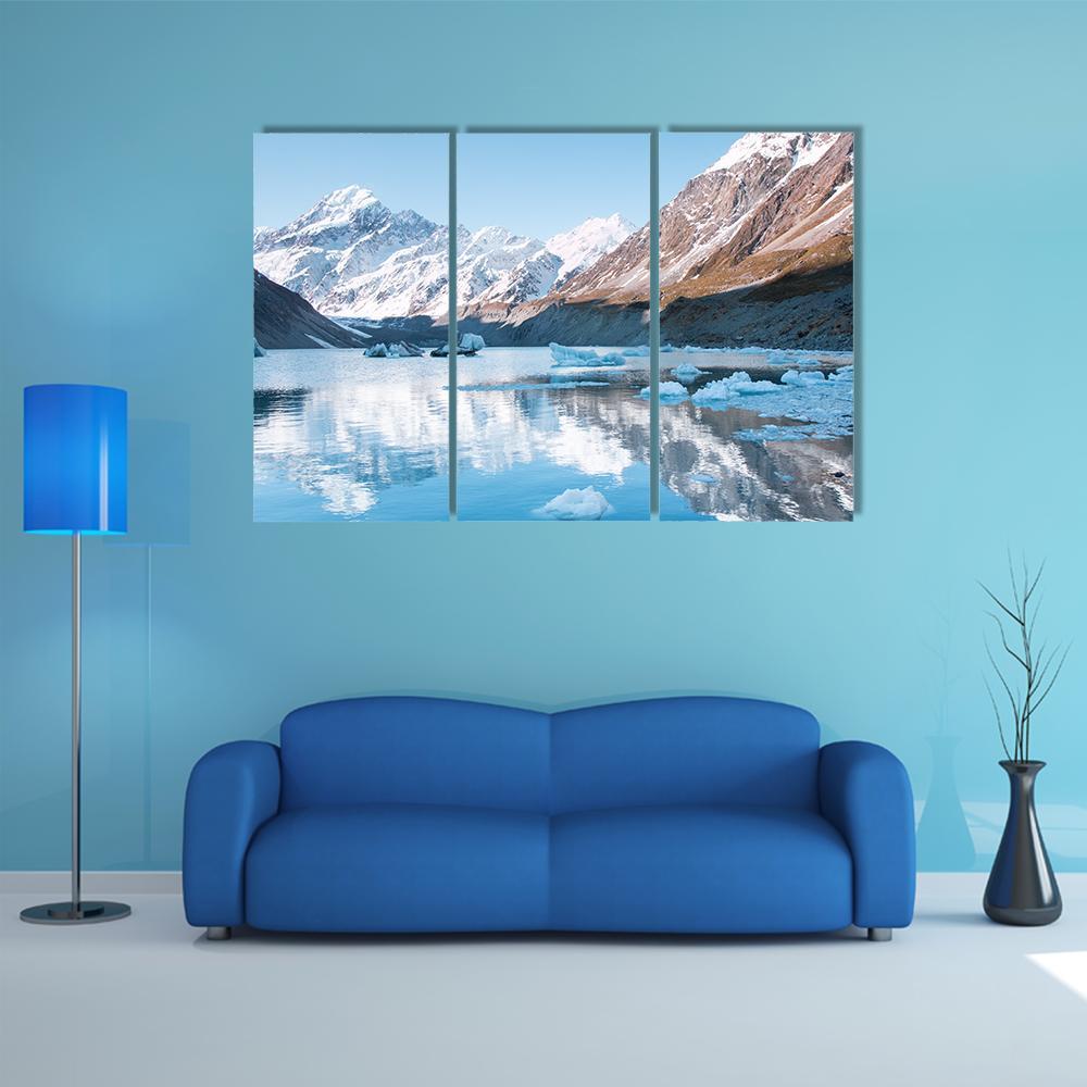 Hooker Glacier &amp; Hooker Lake Canvas Wall Art-3 Horizontal-Gallery Wrap-37" x 24"-Tiaracle