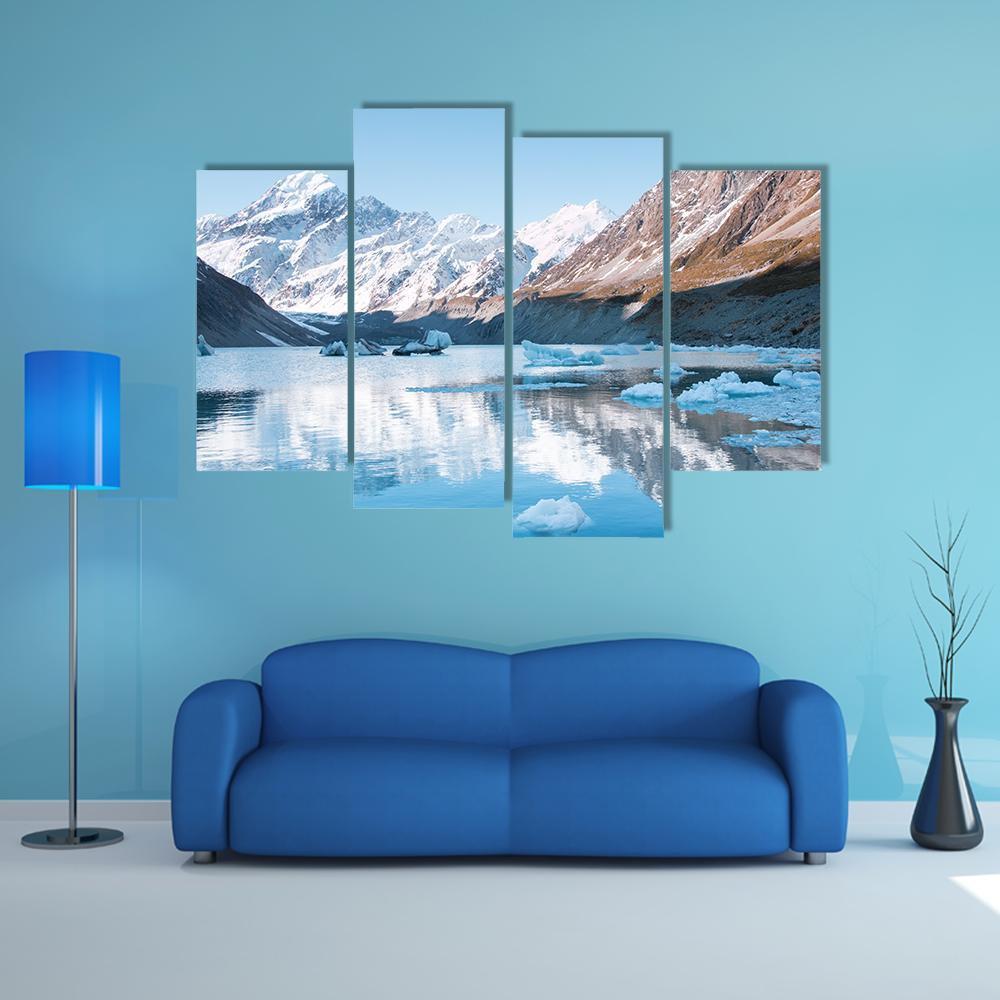 Hooker Glacier & Hooker Lake Canvas Wall Art-4 Pop-Gallery Wrap-50" x 32"-Tiaracle
