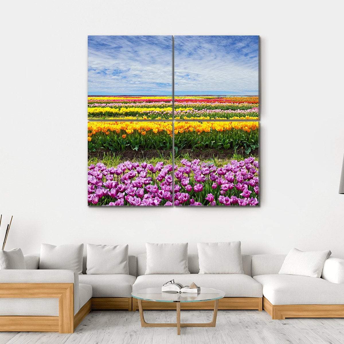 Colorful Tulips Canvas Wall Art-4 Square-Gallery Wrap-17" x 17"-Tiaracle