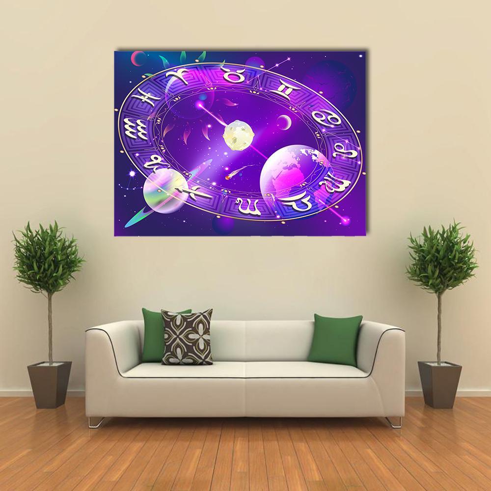Horoscope Circle Canvas Wall Art-1 Piece-Gallery Wrap-36" x 24"-Tiaracle