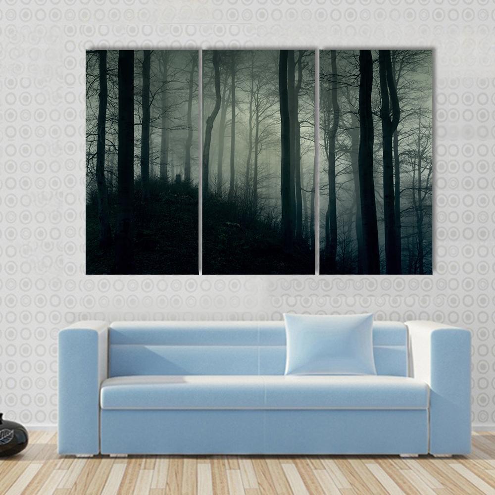 Horror Foggy Jungle Canvas Wall Art-3 Horizontal-Gallery Wrap-37" x 24"-Tiaracle
