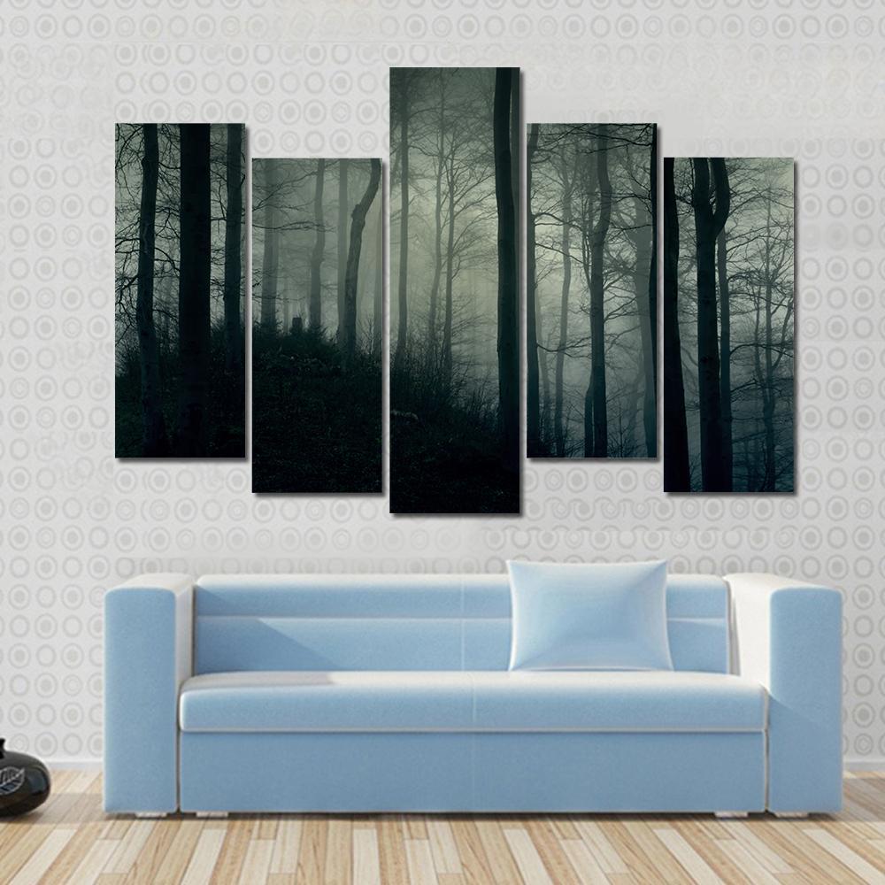 Horror Foggy Jungle Canvas Wall Art-5 Pop-Gallery Wrap-47&quot; x 32&quot;-Tiaracle