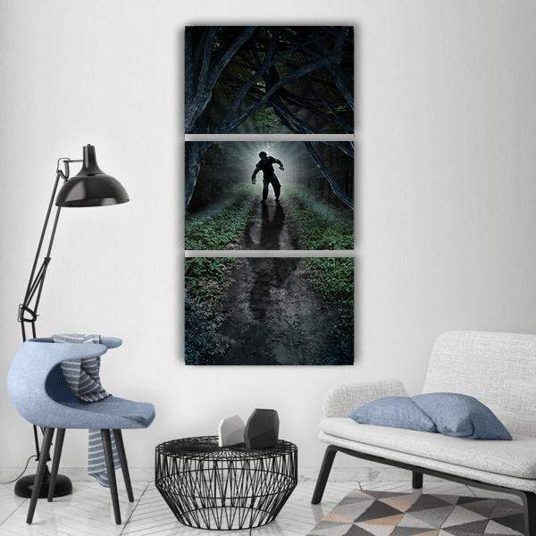 Monster In Forest Vertical Canvas Wall Art-3 Vertical-Gallery Wrap-12" x 25"-Tiaracle