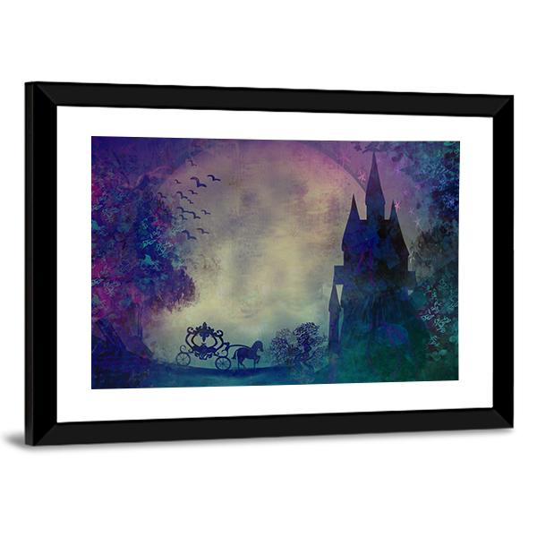 Horse Carriage & Medieval Castle Canvas Wall Art-3 Horizontal-Gallery Wrap-25" x 16"-Tiaracle