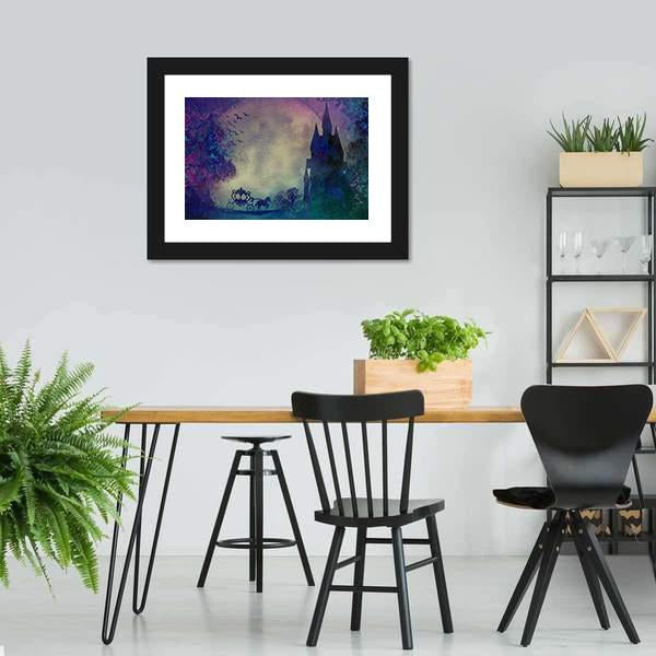 Horse Carriage & Medieval Castle Canvas Wall Art-5 Horizontal-Gallery Wrap-22" x 12"-Tiaracle