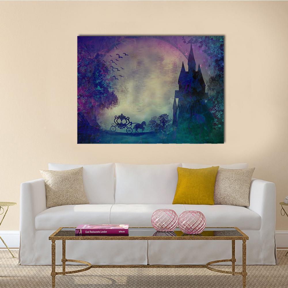Horse Carriage &amp; Medieval Castle Canvas Wall Art-1 Piece-Gallery Wrap-36" x 24"-Tiaracle
