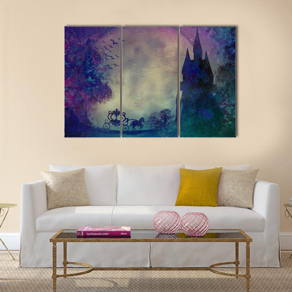 Horse Carriage &amp; Medieval Castle Canvas Wall Art-3 Horizontal-Gallery Wrap-37" x 24"-Tiaracle