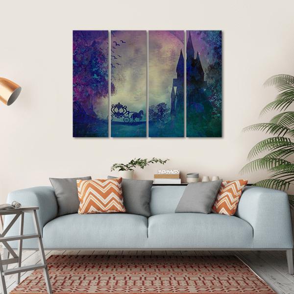 Horse Carriage & Medieval Castle Canvas Wall Art-4 Horizontal-Gallery Wrap-34" x 24"-Tiaracle
