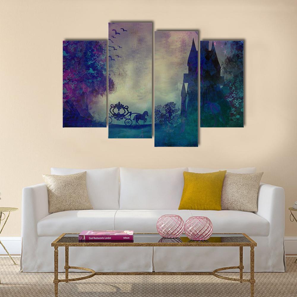 Horse Carriage &amp; Medieval Castle Canvas Wall Art-4 Pop-Gallery Wrap-50" x 32"-Tiaracle