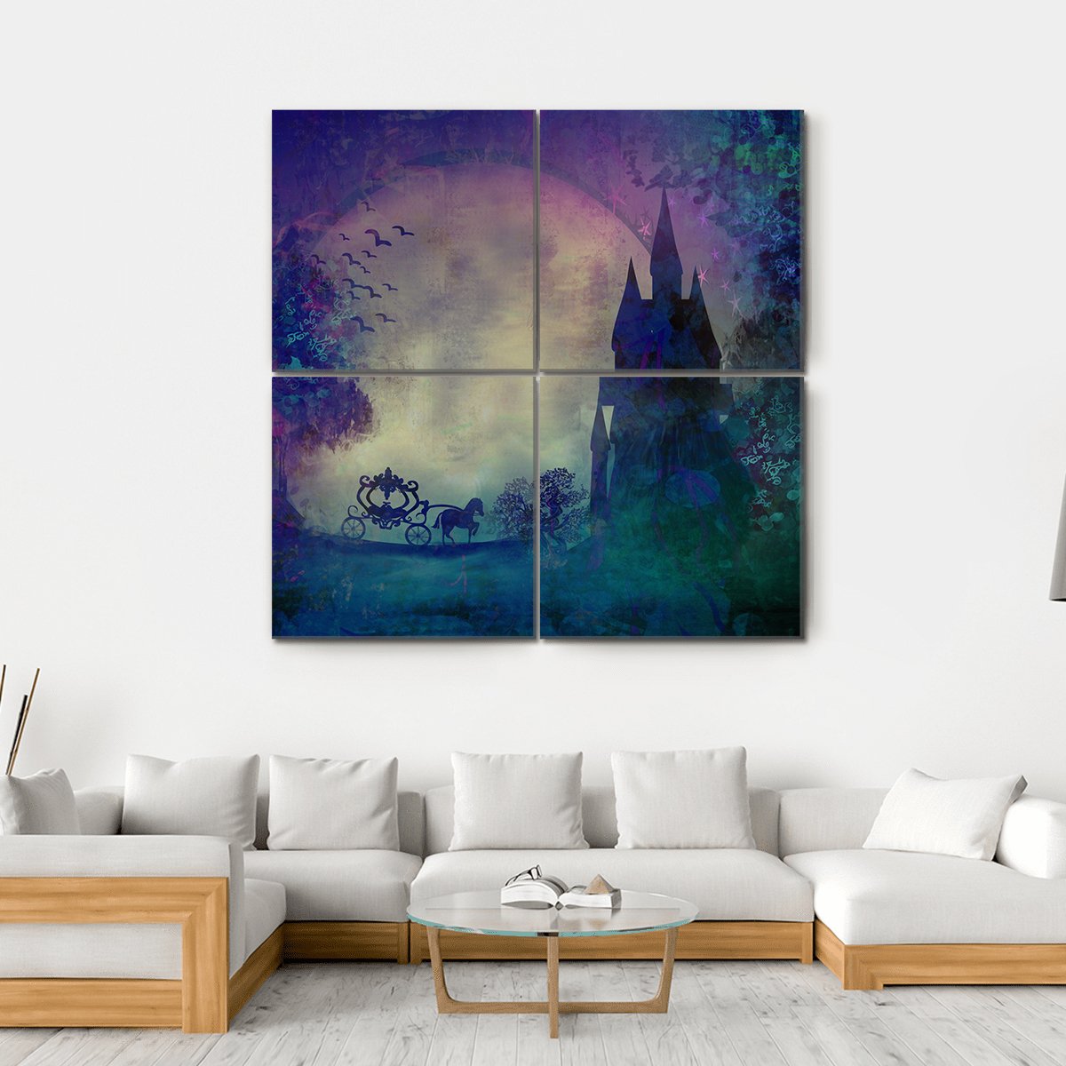 Horse Carriage &amp; Medieval Castle Canvas Wall Art-4 Square-Gallery Wrap-17" x 17"-Tiaracle