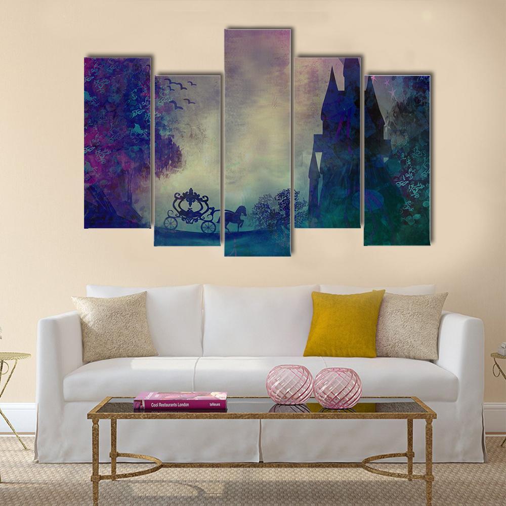 Horse Carriage &amp; Medieval Castle Canvas Wall Art-5 Pop-Gallery Wrap-47" x 32"-Tiaracle
