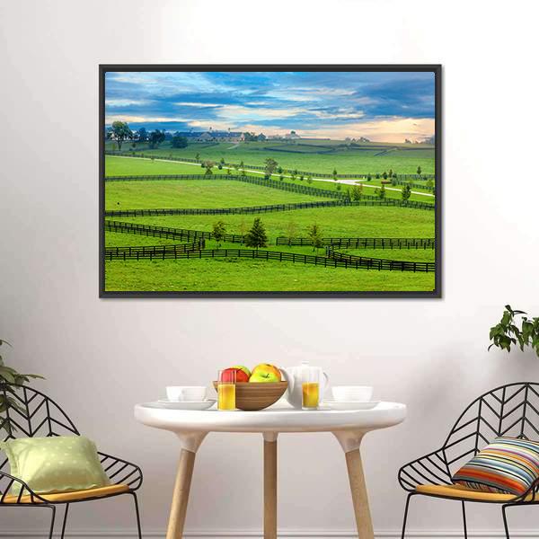 Horse Farm In Kentucky Canvas Wall Art-3 Horizontal-Gallery Wrap-25" x 16"-Tiaracle