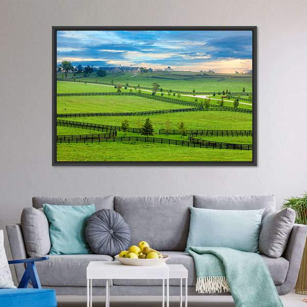 Horse Farm In Kentucky Canvas Wall Art-3 Horizontal-Gallery Wrap-25" x 16"-Tiaracle
