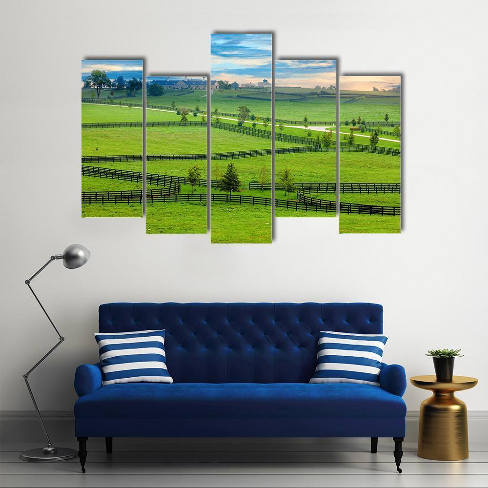 Horse Farm In Kentucky Canvas Wall Art-5 Pop-Gallery Wrap-47" x 32"-Tiaracle
