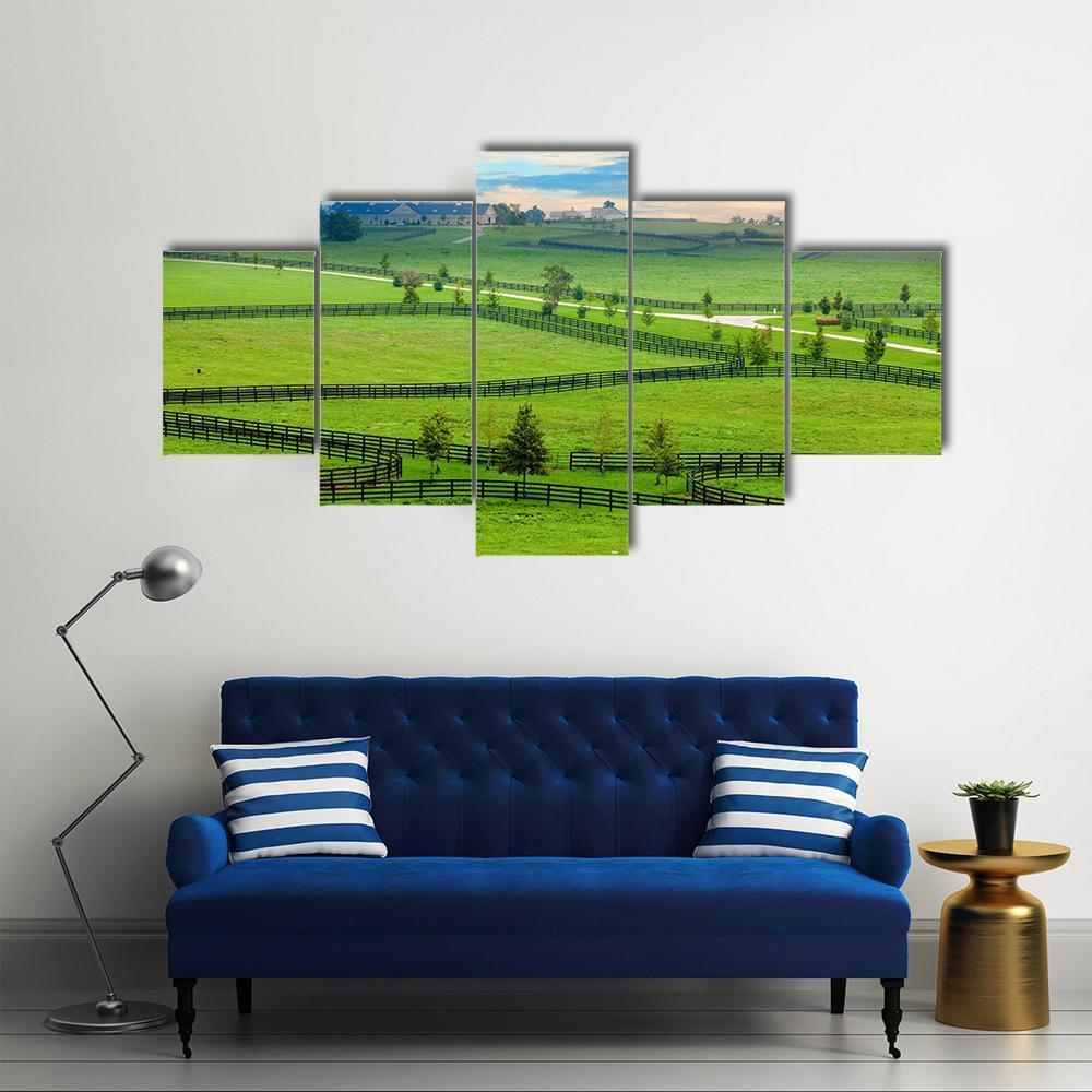 Horse Farm In Kentucky Canvas Wall Art-5 Star-Gallery Wrap-62" x 32"-Tiaracle