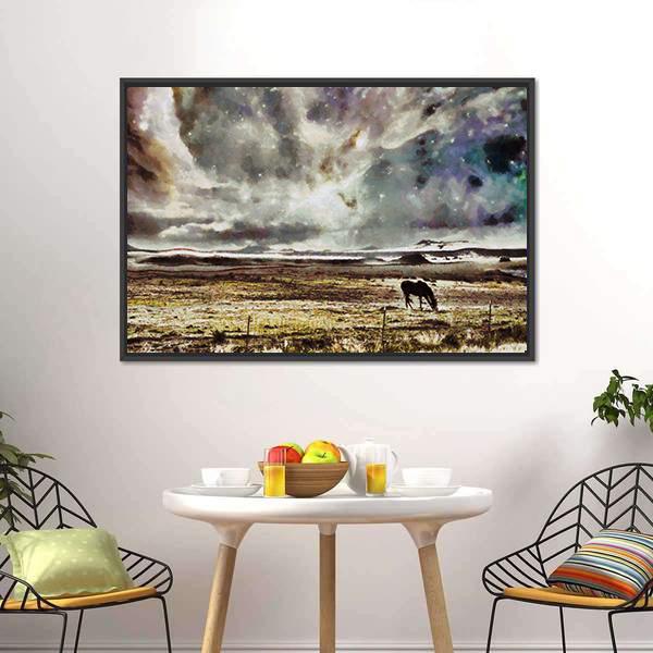 Horse Grazes In Field Canvas Wall Art-3 Horizontal-Gallery Wrap-25" x 16"-Tiaracle