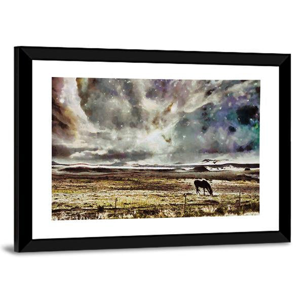 Horse Grazes In Field Canvas Wall Art-3 Horizontal-Gallery Wrap-25" x 16"-Tiaracle