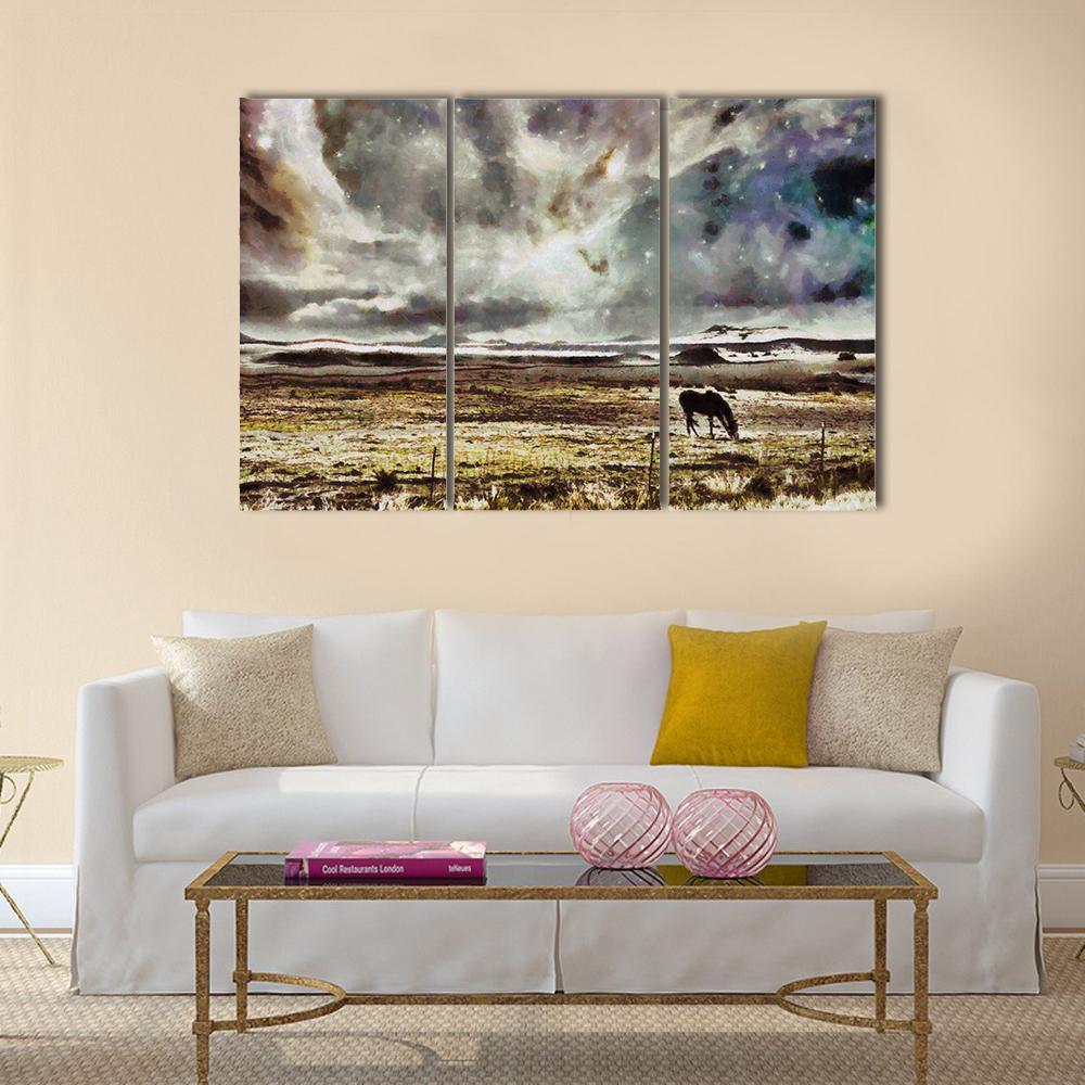 Horse Grazes In Field Canvas Wall Art-3 Horizontal-Gallery Wrap-37" x 24"-Tiaracle