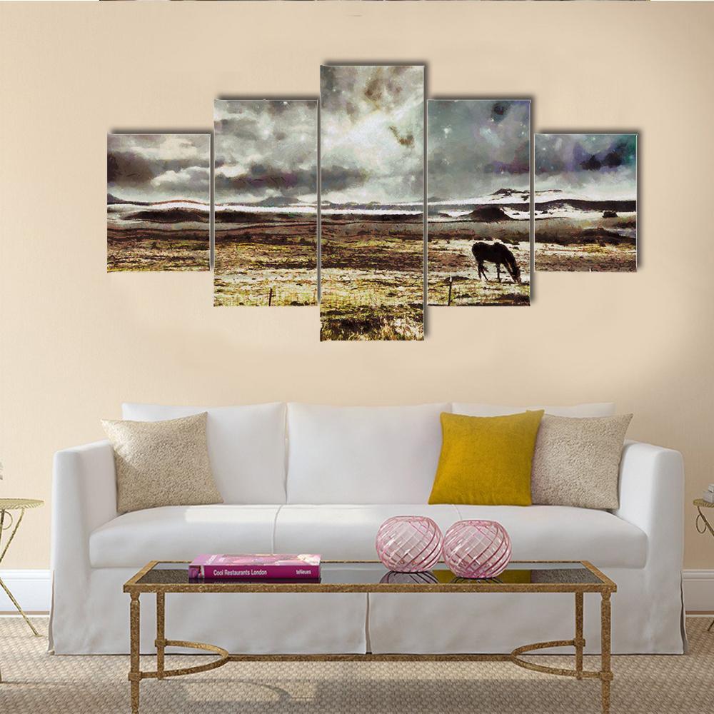 Horse Grazes In Field Canvas Wall Art-3 Horizontal-Gallery Wrap-37" x 24"-Tiaracle