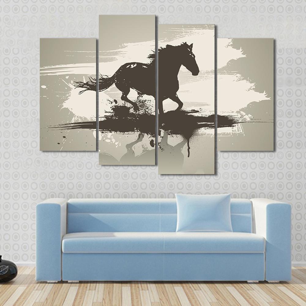 Horse Illustration Canvas Wall Art-4 Pop-Gallery Wrap-50" x 32"-Tiaracle