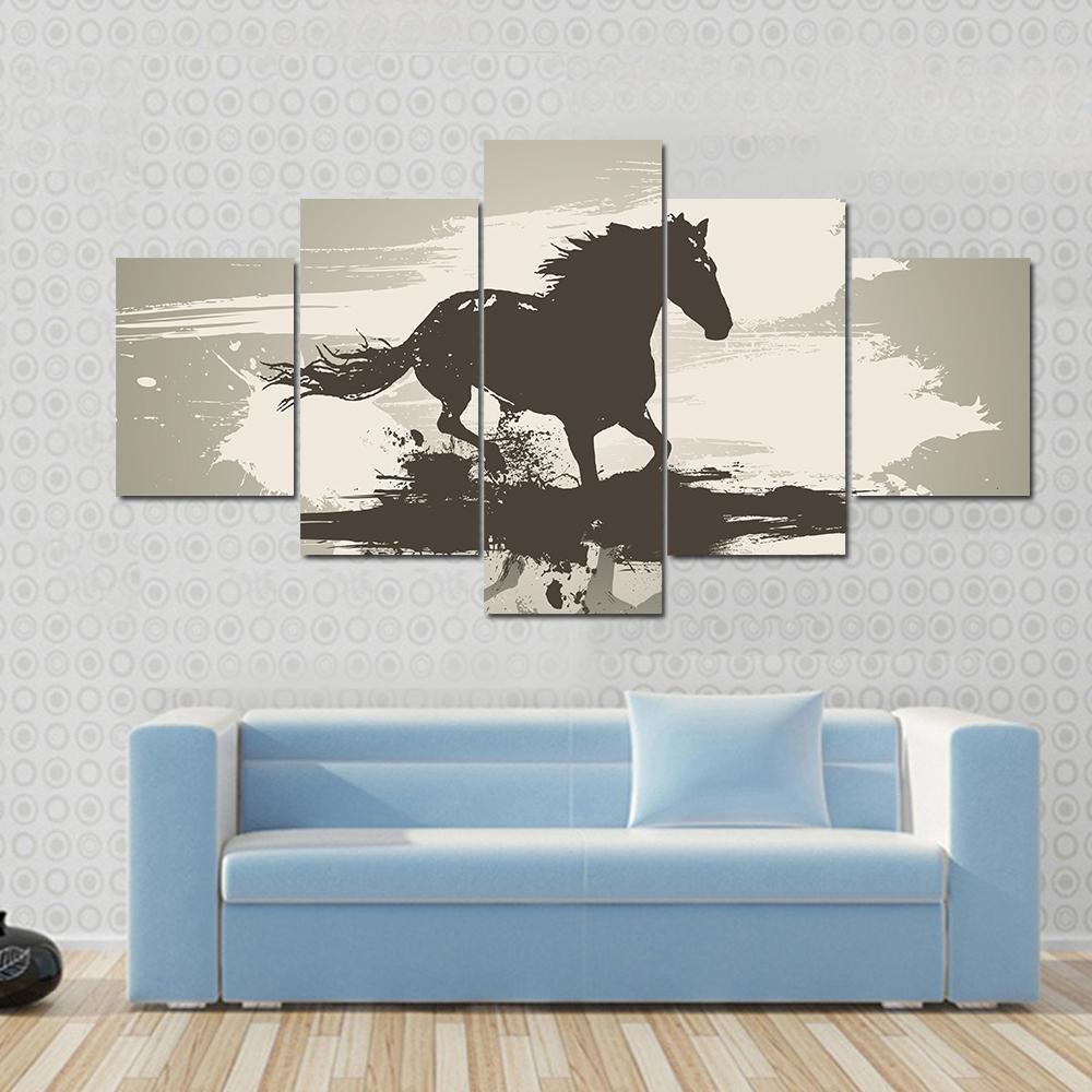 Horse Illustration Canvas Wall Art-5 Star-Gallery Wrap-62" x 32"-Tiaracle