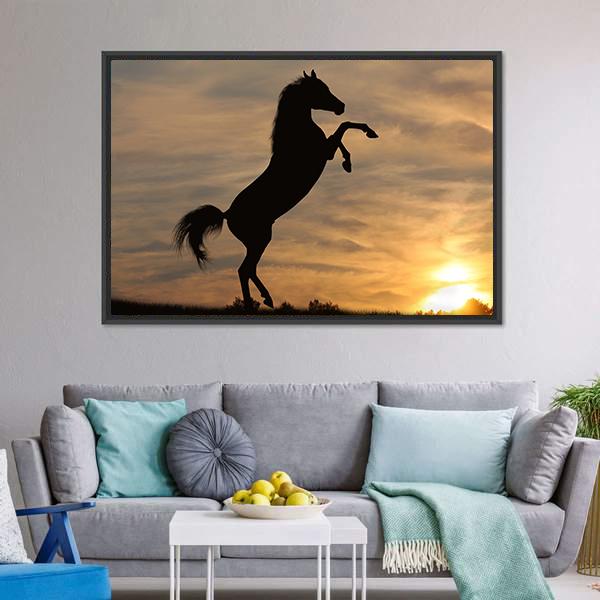 Horse In Sunset Canvas Wall Art-3 Horizontal-Gallery Wrap-25" x 16"-Tiaracle