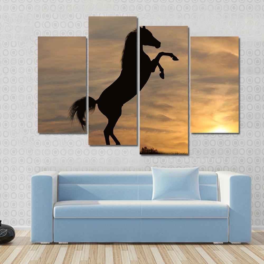 Horse In Sunset Canvas Wall Art-1 Piece-Gallery Wrap-48" x 32"-Tiaracle