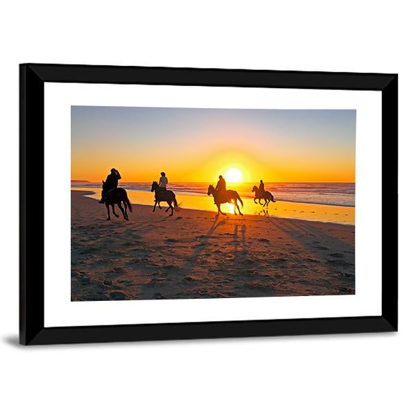 Horse Riding On Beach At Sunset Canvas Wall Art-5 Horizontal-Gallery Wrap-22" x 12"-Tiaracle
