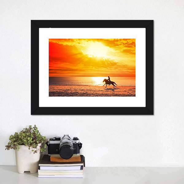 Horse Riding On Beach Canvas Wall Art-1 Piece-Framed Print-20" x 16"-Tiaracle