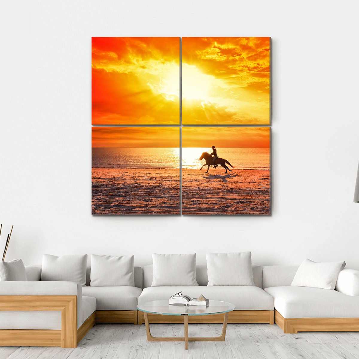 Horse Riding On Beach Canvas Wall Art-4 Square-Gallery Wrap-17" x 17"-Tiaracle